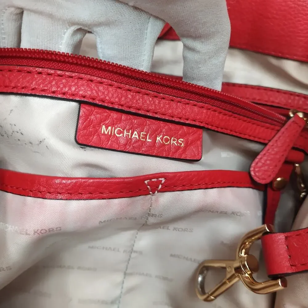 Michael Kors Brooklyn Red Leather Tassel Double Handle Satchel Shoulder Bag